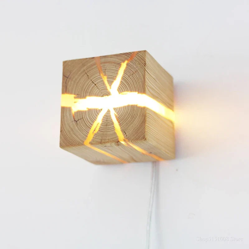 applique murale cube créatif en résine bois massif led fait main