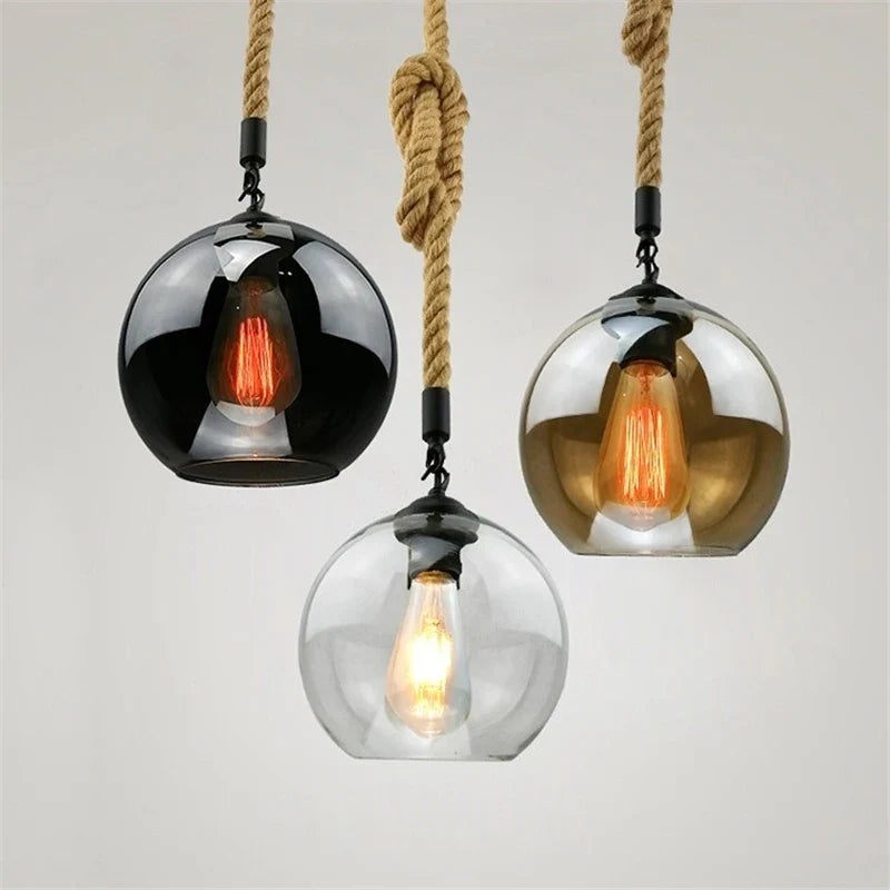 corde de chanvre avec boule de verre lumière led tissage à la main