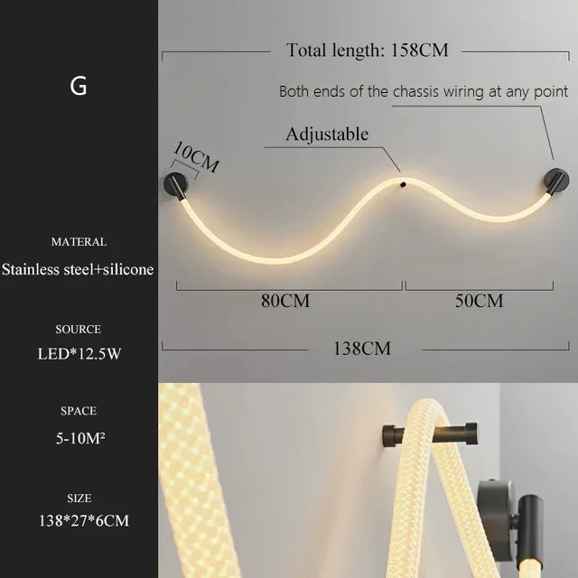 applique murale led minimaliste en fibre tissée en silicone souple