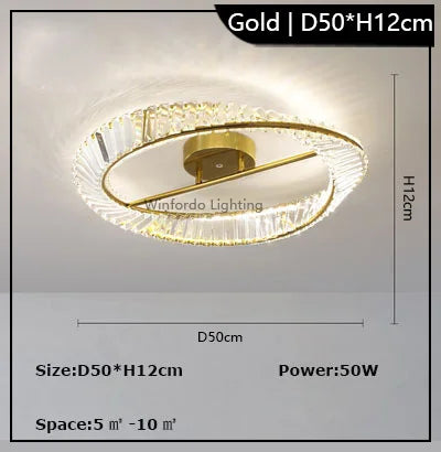 plafonnier led dimmable moderne avec anneaux de cristal
