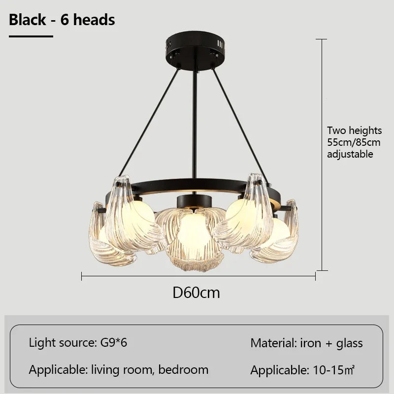 lustre de luxe en verre de coquille avec lampes led créatives