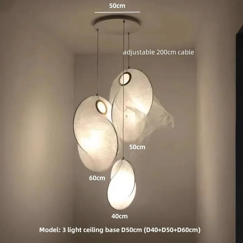 lustre led en soie nordique wabi sabi suspendu pour décoration maison