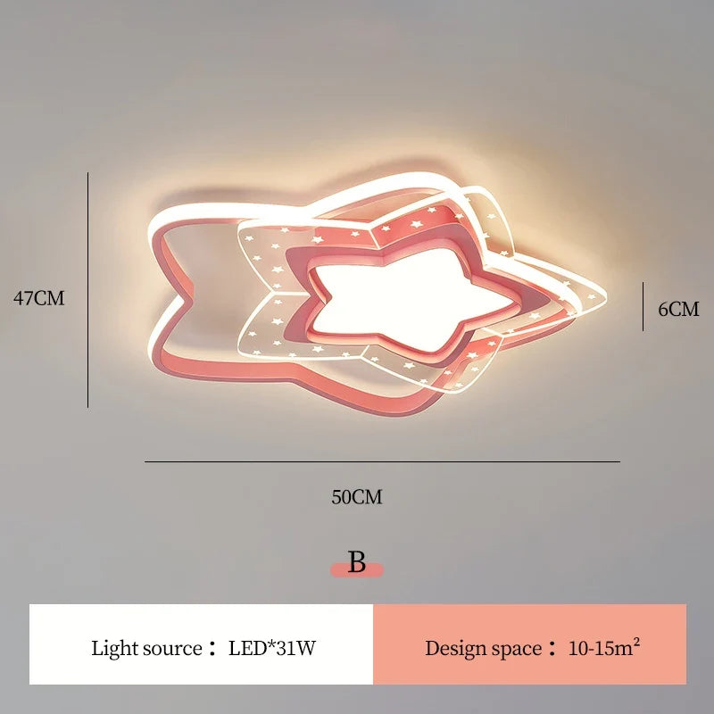 plafonnier led étoile rose moderne pour chambre d'enfant