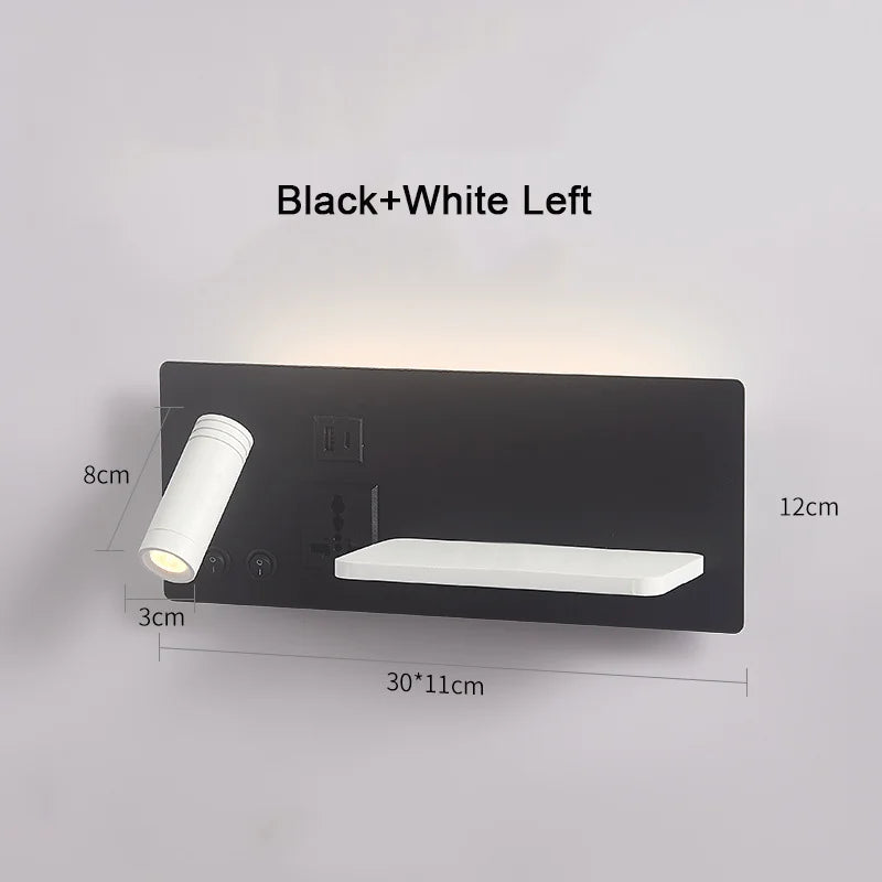 lampe de chevet murale avec chargement sans fil usb type-c et projecteur rotatif