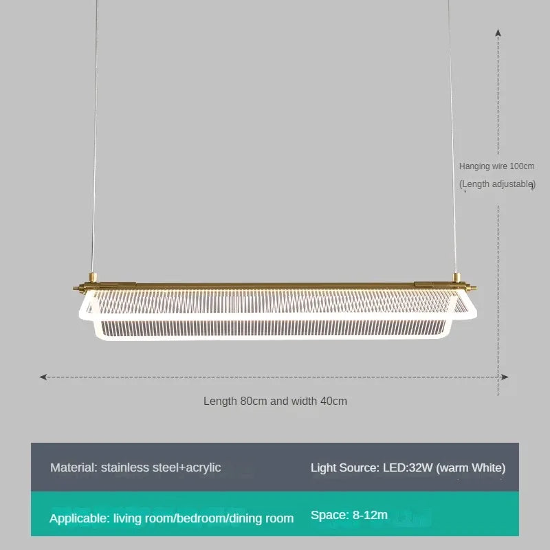 lustre rectangulaire réglable en acrylique pour éclairage créatif