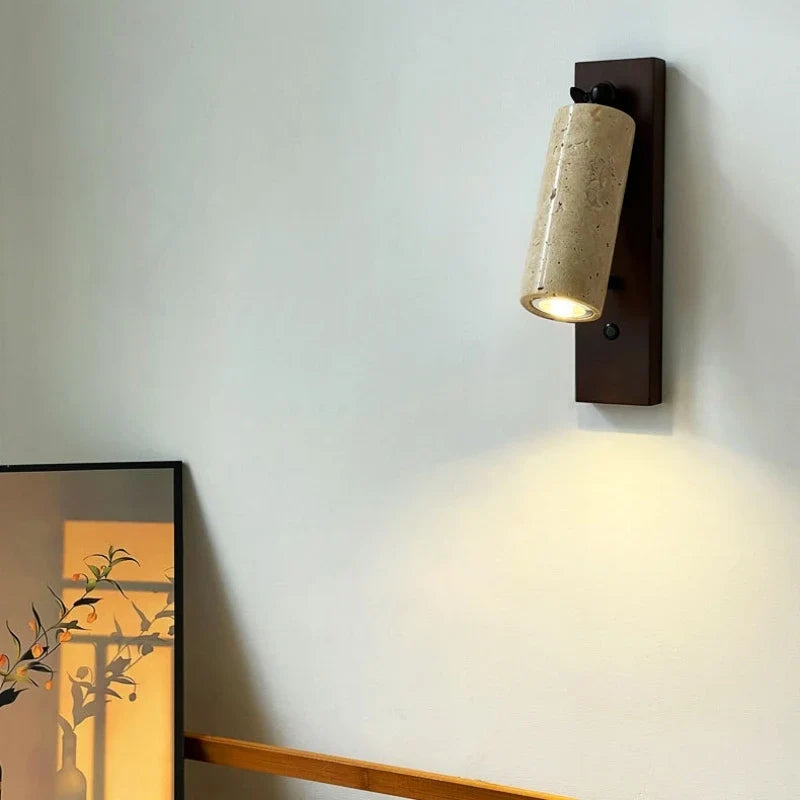 applique murale moderne en bois et pierre naturelle avec interrupteur