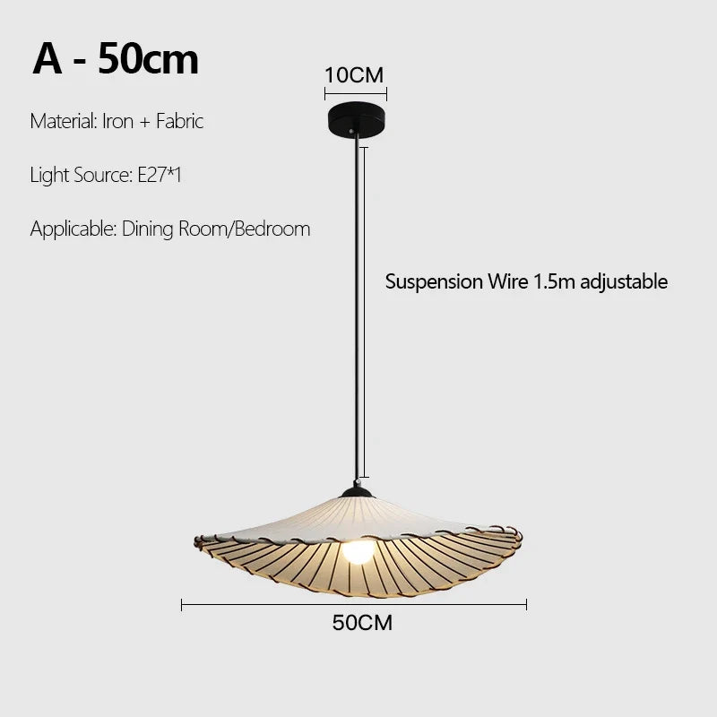 lustre en tissu chinois avec chapeau de paille et lumière led