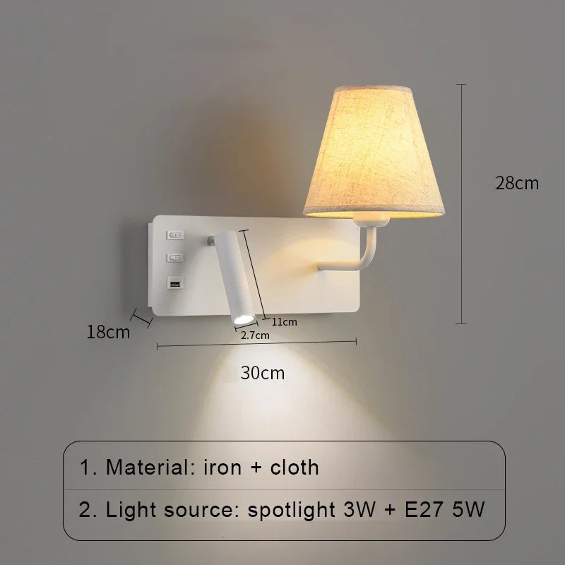 applique murale led nordique moderne avec interrupteur usb pour hôtel