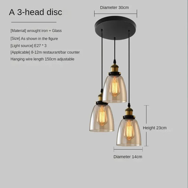 Suspension industriel vintage en verre fumé pour restaurant loft