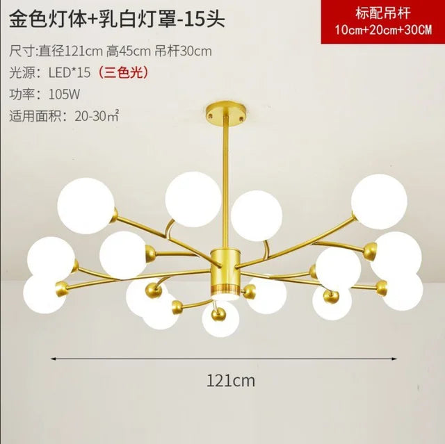 lustre nordique en verre led pour décoration de cuisine