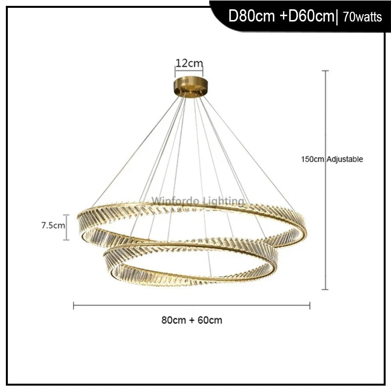 lustre en or de luxe avec éclairage en cristal winfordo