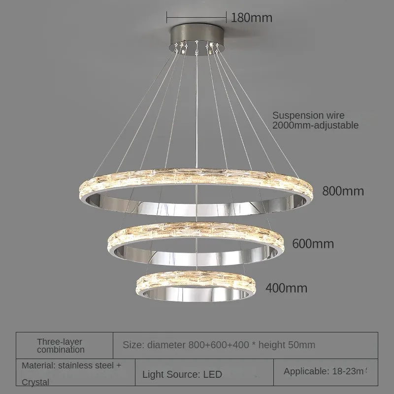 suspension en cristal luxueuse en acier inoxydable moderne