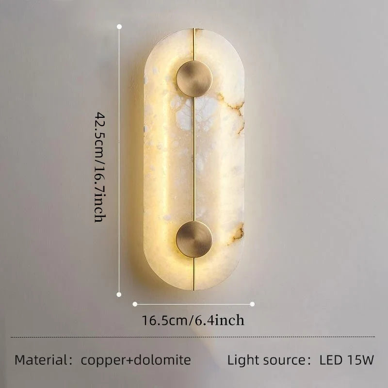 Applique murale LED ronde en marbre et cuivre doré