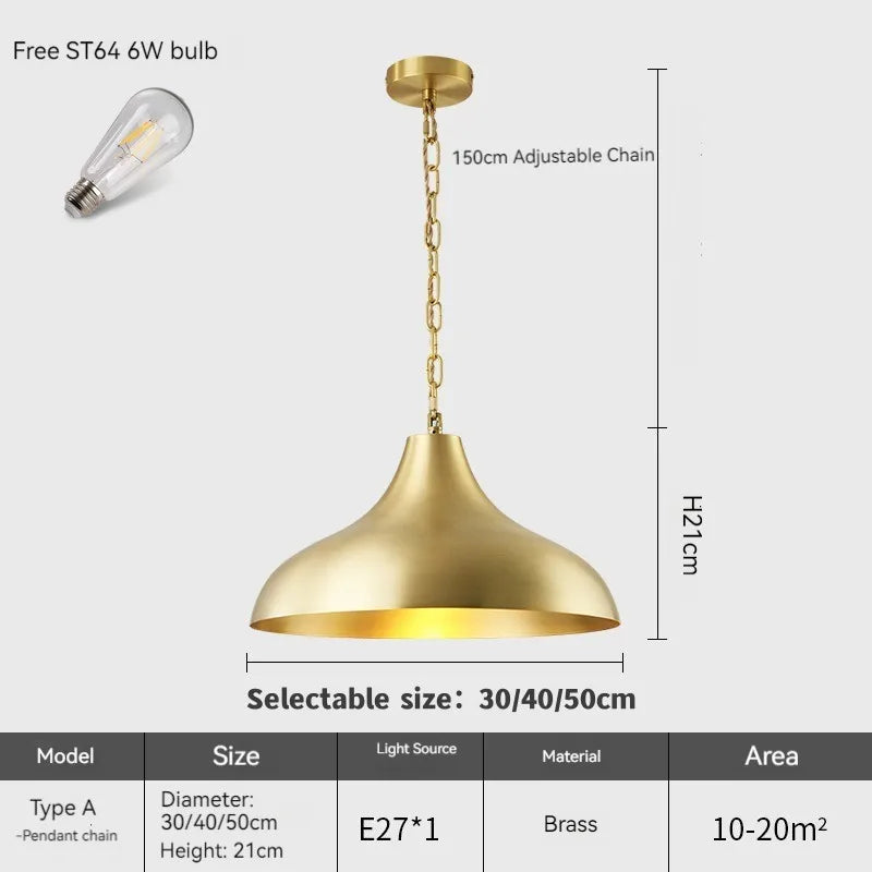 Suspension demi boule en laiton style américain