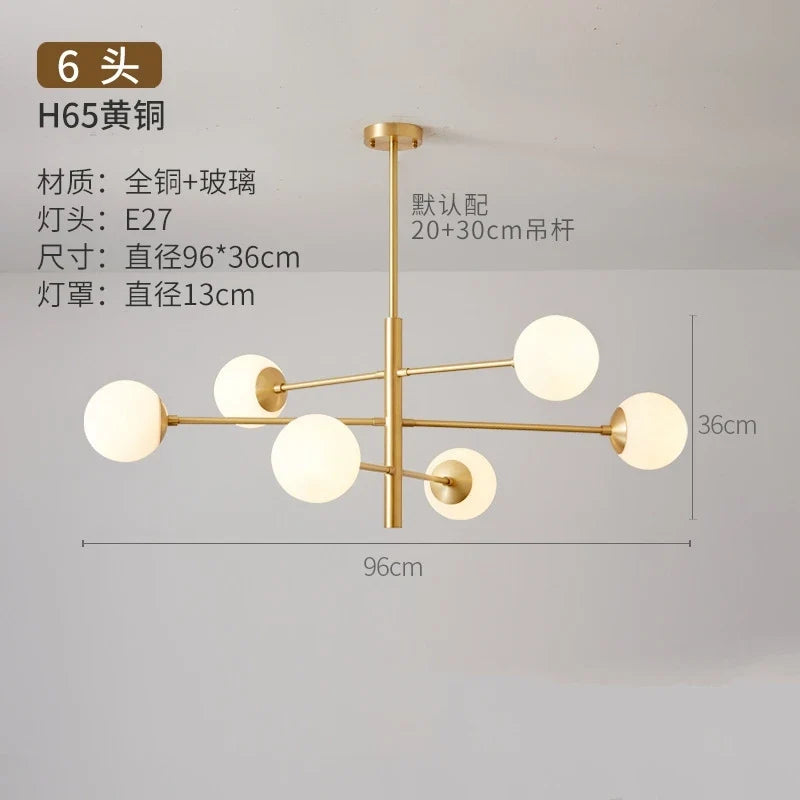 lustre nordique en verre et cuivre design moderne