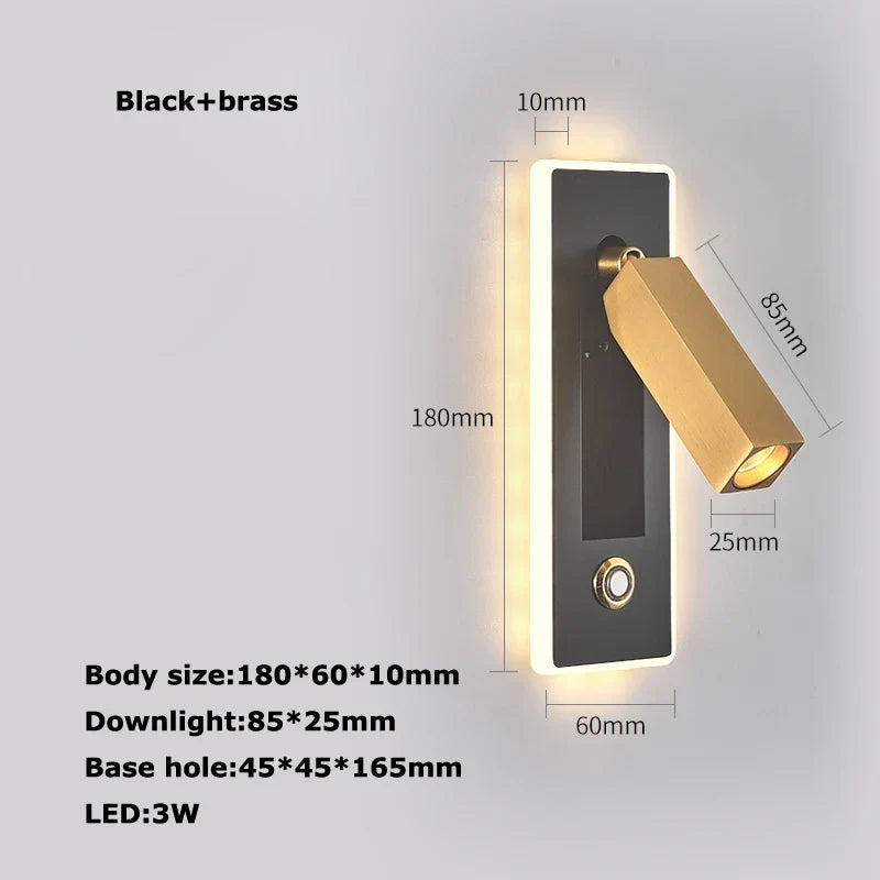 applique murale led rotative en laiton avec interrupteur usb
