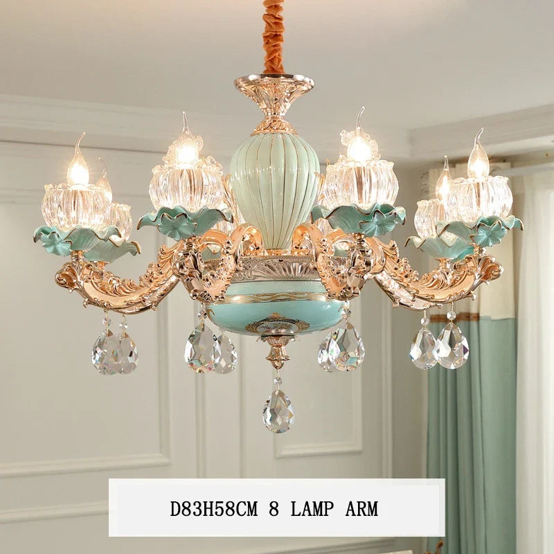 lustre de luxe moderne style européen rétro en cristal et céramique