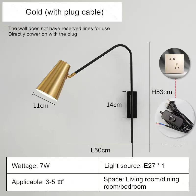 Minimally Adjustable Bedroom Bedside Wall Lamp, Long Arm Dining Room Wall Lamp, Nordic Long Pole Industrial Style Swing Arm Lamp