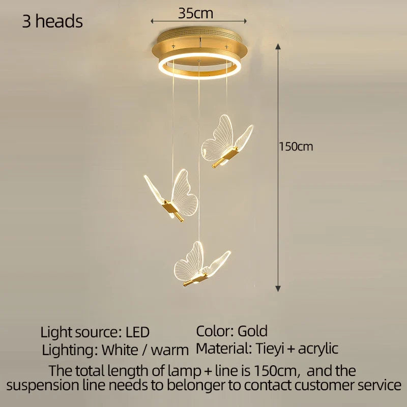 Lustre Papillon LED Acrylique Salle Escalier Suspension