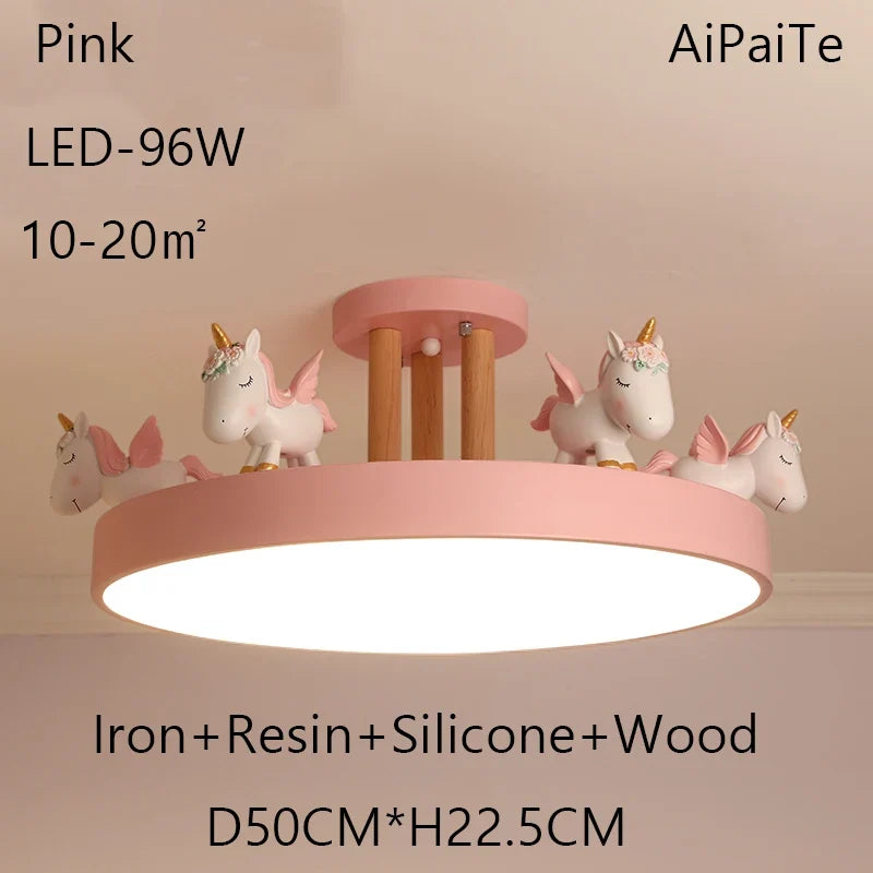 BOSSEN Scandinavian LED Children's Room Ceiling Pendant Light, Pink/Blue Unicorn for Living Room, Bedroom Home Decoration.
