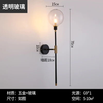 applique murale led moderne en fer avec boule de verre décorative