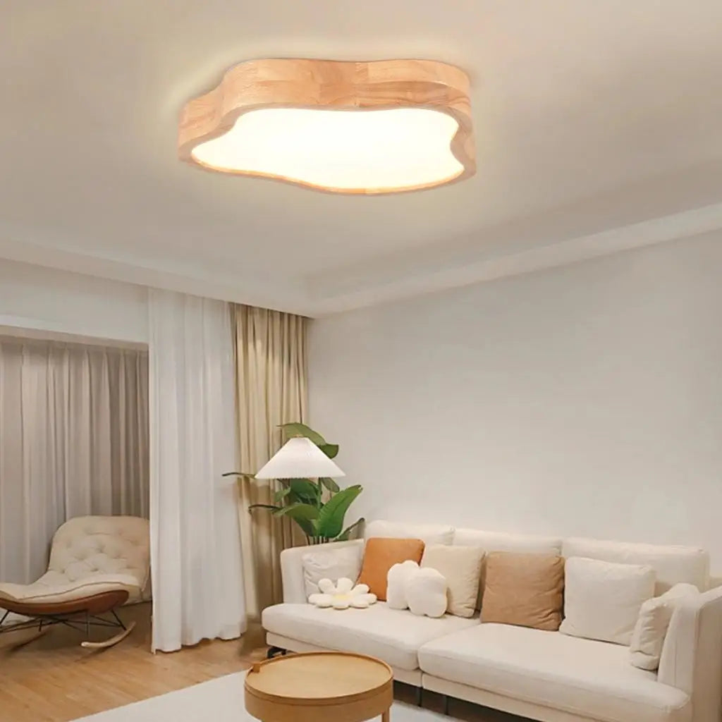 Lampe nordique bois forme nuage montée plafonnier