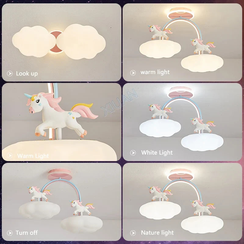 lustre licorne dessin animé avec télécommande pour enfants