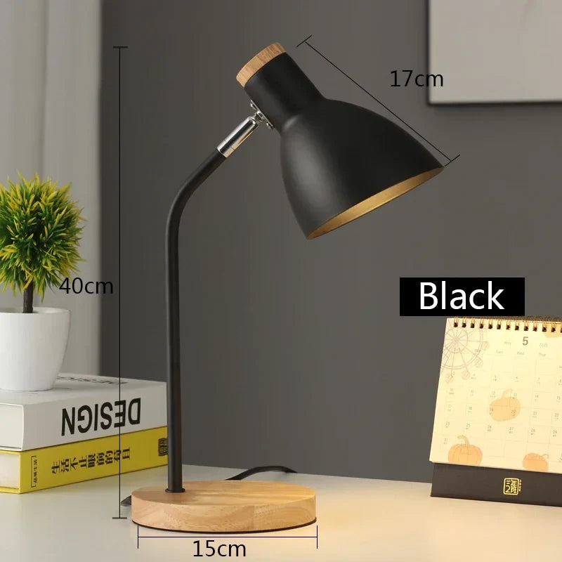 lampe de table led en bois et fer art nordique protection des yeux