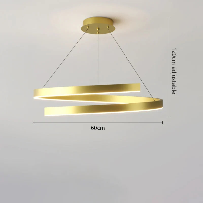 lustre à anneau simple moderne en fer doré avec éclairage LED intérieur