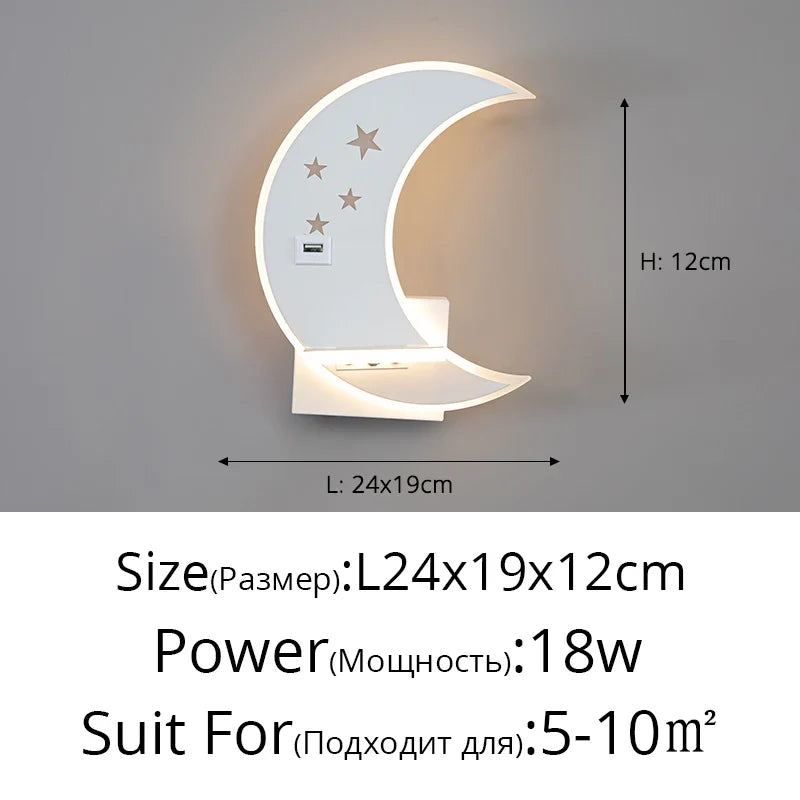 applique murale led lune design moderne minimaliste avec chargeur usb