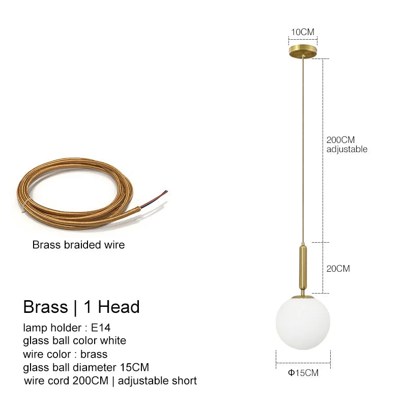 Suspension laiton noir boule lait LED