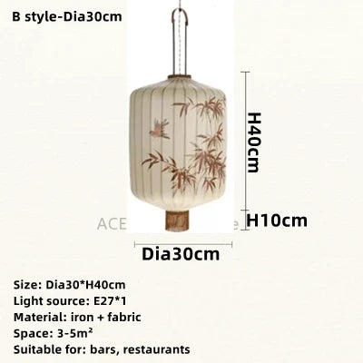 Nouvelle lampe lanterne en tissu chinois pour Restaurant salon rétro hôtel chez l'habitant balcon motif dessiné à la main lustre ampoule gratuite