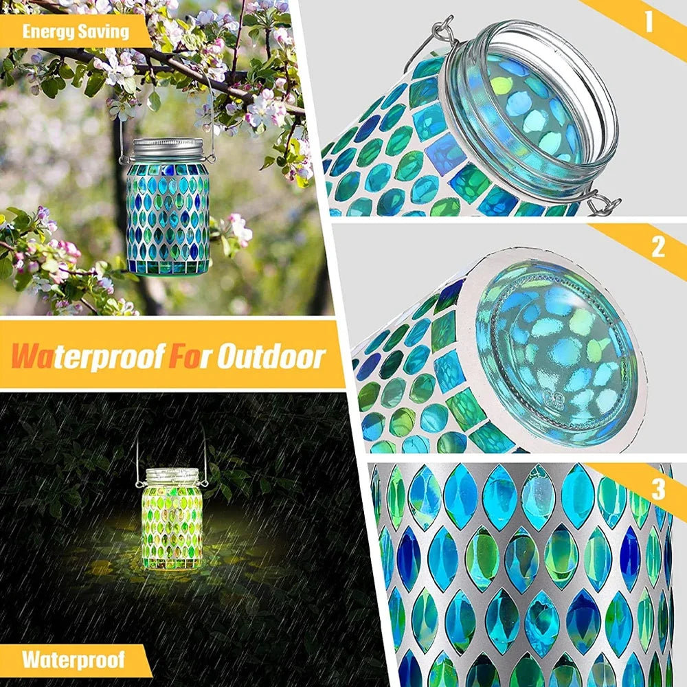 lanterne solaire décorative pour jardin en mosaïque