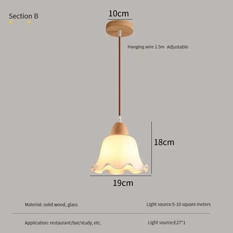 lustre nordique led suspendu moderne en bois et verre