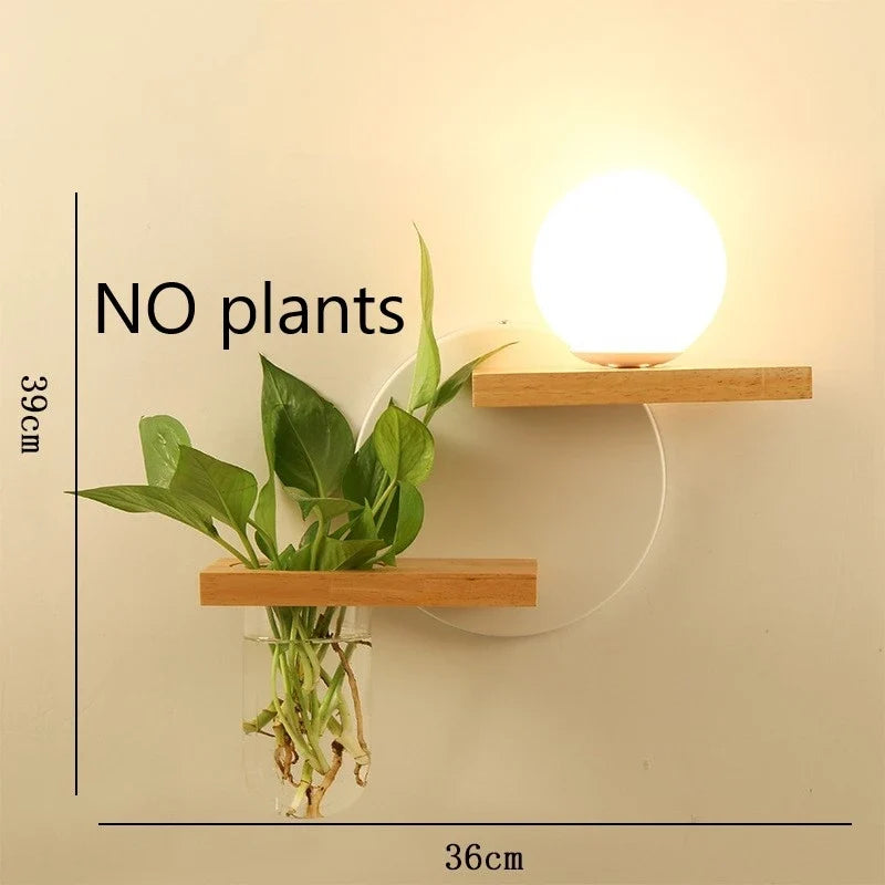 applique murale led en bois avec pot de plante nordique