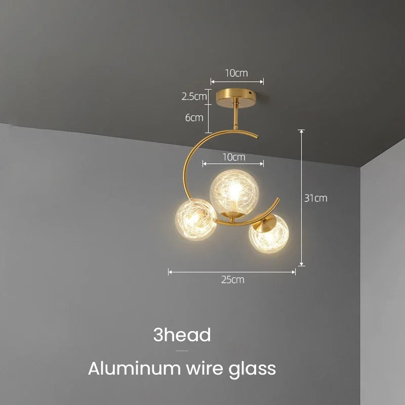 220V 110V Small Chandelier Nordic Round Pendant Light Gold Glass Ball Light for Living Room Dinning Room Kitchen Bedroom