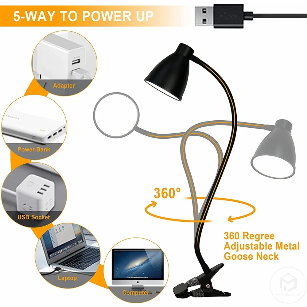 38 LED Desk Lamp 3 Color Modes 10 Brightness Dimmer Reading Light Auto Off Timer Desk Light Flexible Gooseneck Clip Book Light
