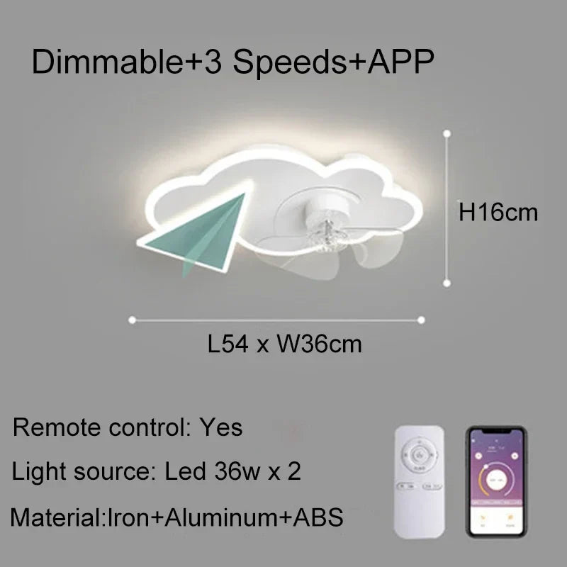plafonnier ventilateur avec lumières design avion télécommande pour enfants