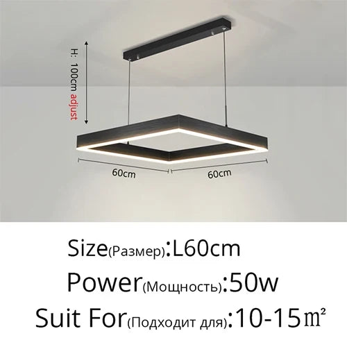 Lustre Led carré moderne pour salon salle à manger chambre cuisine noir Rectangle Led plafonnier suspension lampe