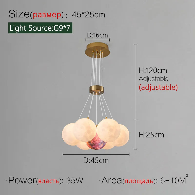 lustre nordique planète lune design bulle led décoration maison