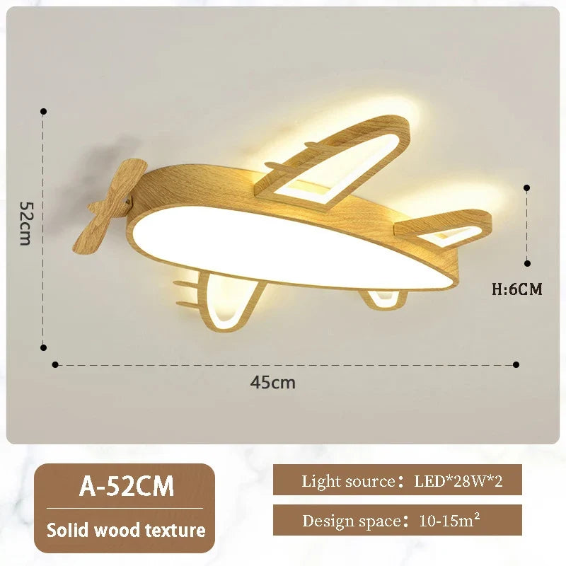 plafonnier avion en bois et fer pour chambre d'enfant