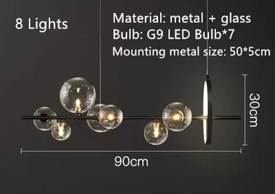 Lustre design rond avec boules en Verre clair à LED