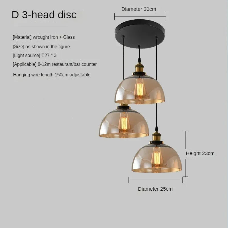Suspension industriel vintage en verre fumé pour restaurant loft