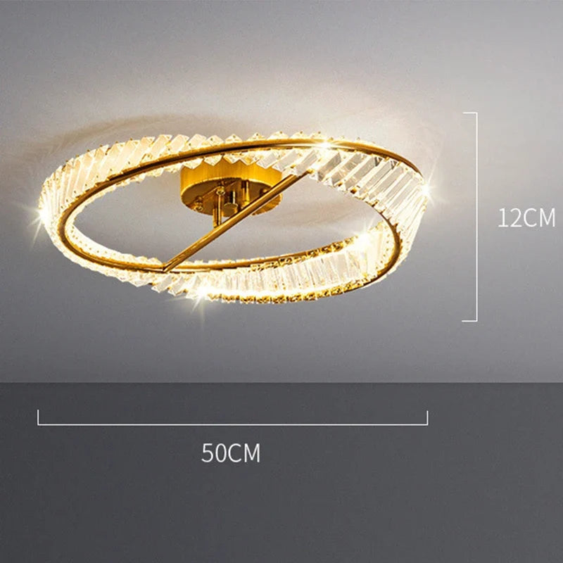 lustre moderne en or avec anneaux en cristal led
