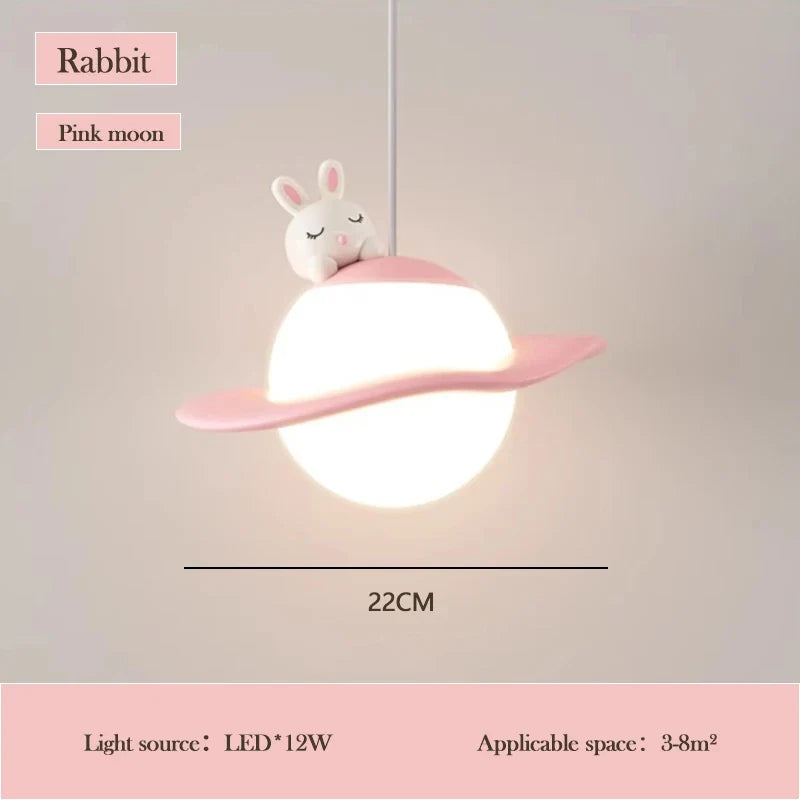 lustre mignon en forme de lapin ours et lune pour chambre d'enfant