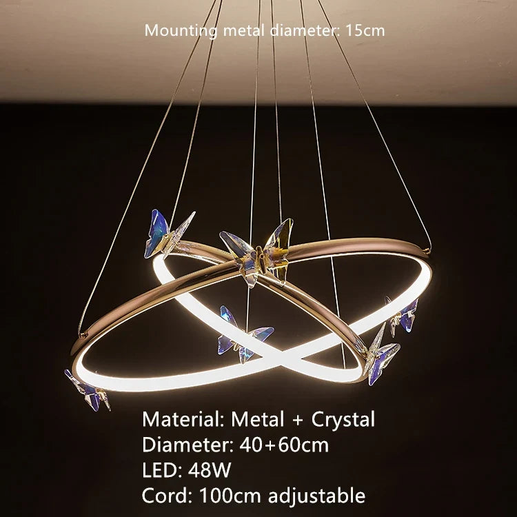 lustre led papillon anneau doré avec cordon réglable emballage soigné