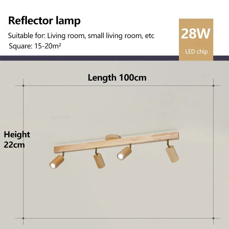 plafonnier en bois avec projecteur rotatif réglable décoratif