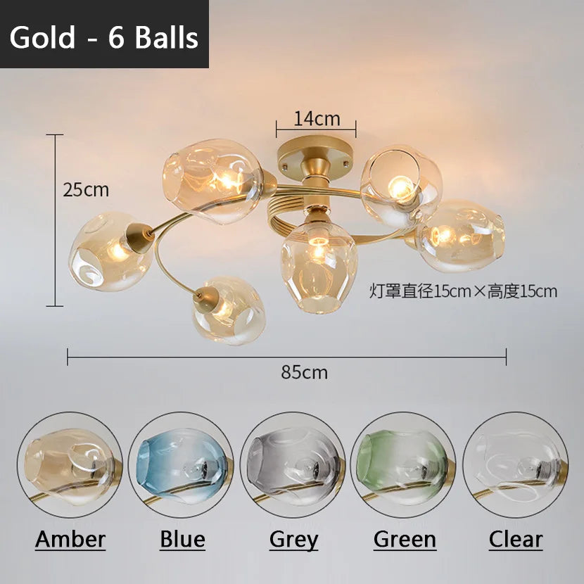 lustre moléculaire led en verre pour table à manger