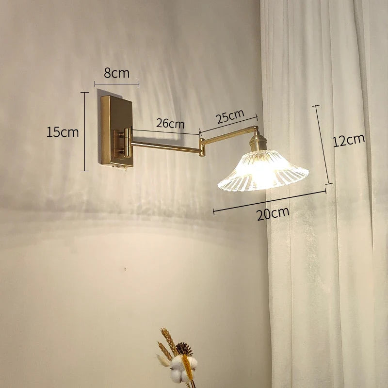 IWHD tirer chaîne verre applique murale LED applique bras gauche droite rotation chambre salon lumières nordique moderne à côté lampe Wandlamp