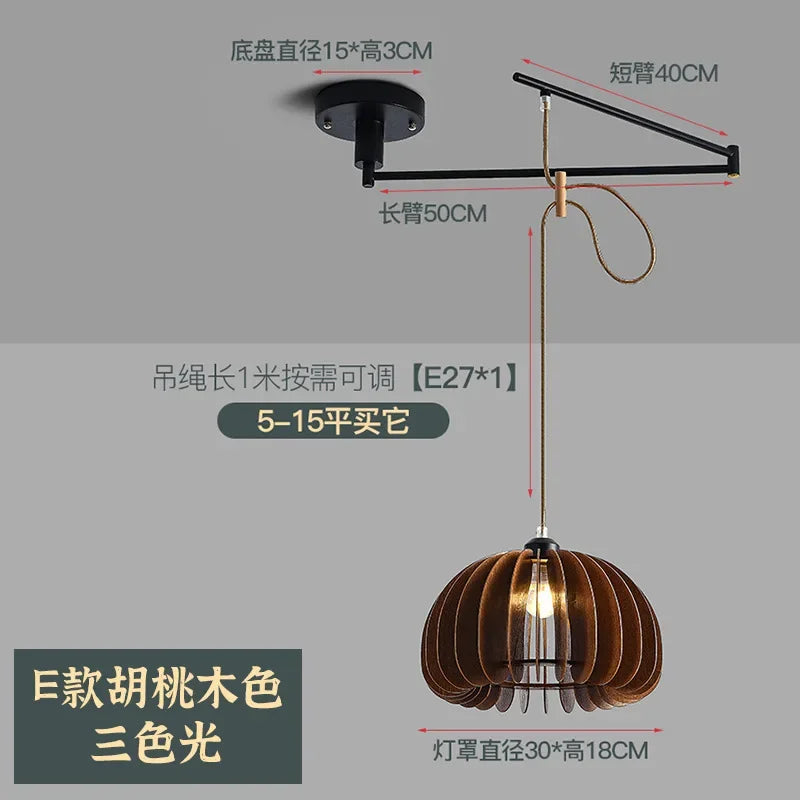 Minimalist Wooden Dining Table, Movable Pendant Light, LED Nordic Bar Counter, Living Room, Bedroom, Study, Pendant Light